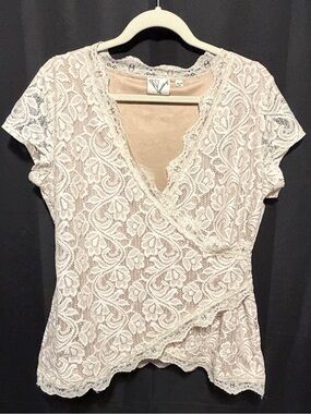 Lace Wrap Blouse in Cream - Women's Short Sleeve